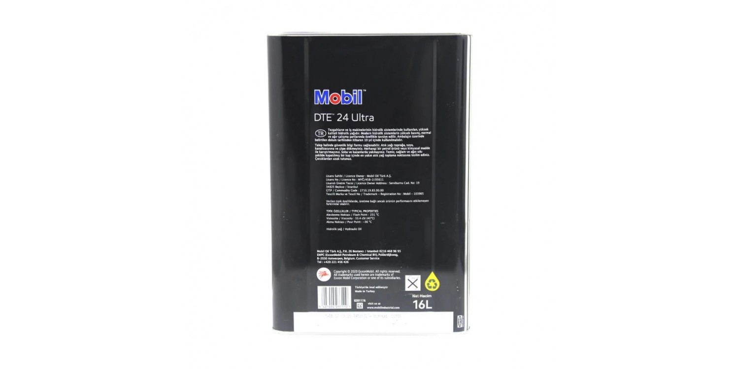 Mobil DTE™ 24 Ultra (16 LT) YÜKSEK PERFORMANSLI HİDROLİK YAĞI